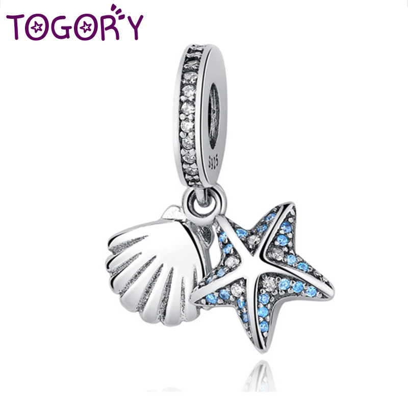 

TOGORY 2Pcs/lot Brand New Original Silver Color Blue Charms for Women DIY Pandora Bracelet Necklaces & Pendants Accessories