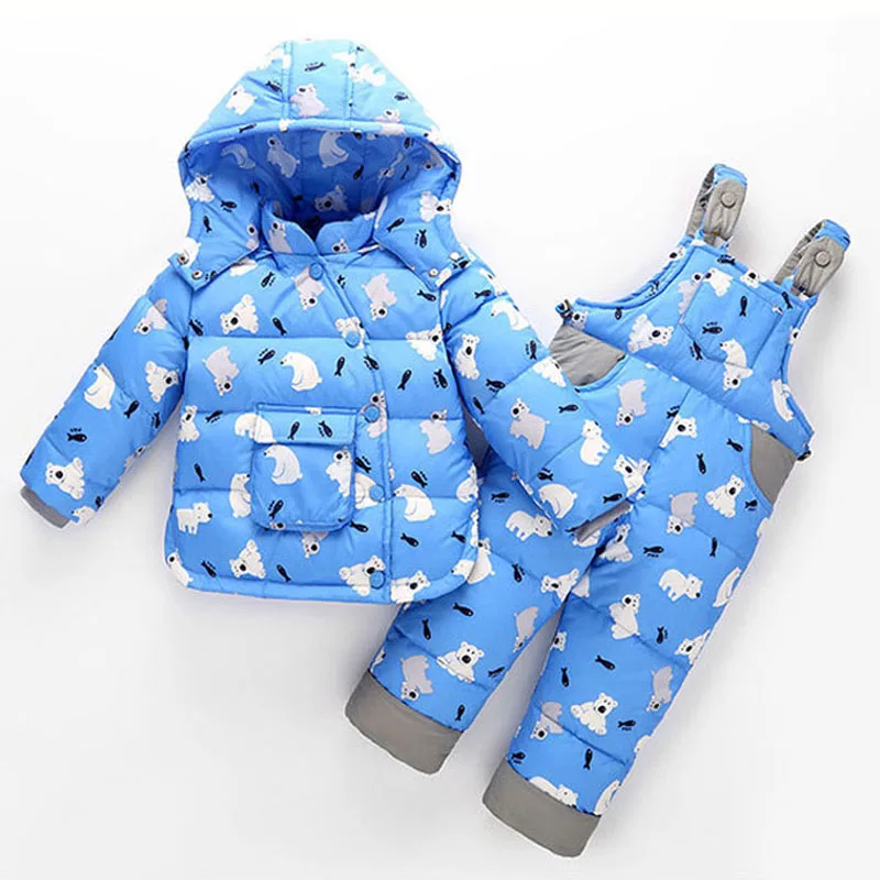 

2017 New Pattern Kids Snowsuits Winter Down Jackets For Girls Boys Children Clothes Toddler Warm Outerwear Cartoon Bear Jumpsuit