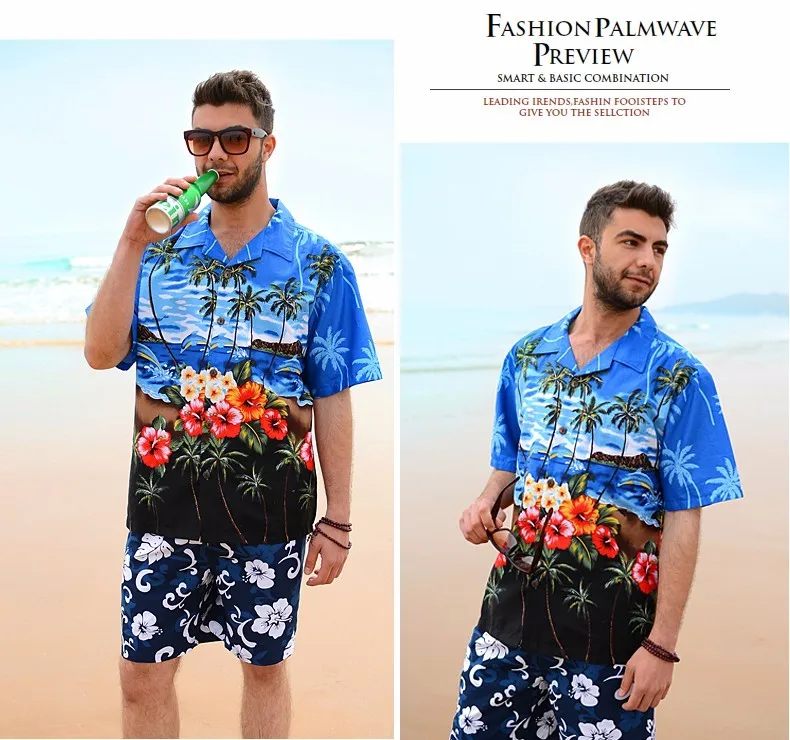 Мужская гавайская рубашка кокосовой пальмы Цветочный принт рубашки большой хлопок фантазии рубашки для Для мужчин Летний стиль Camisa Vetement