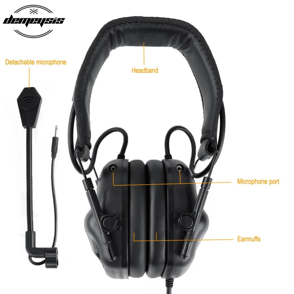 Tactical Headsets Military Standard Shooting Earmuff use with PTT Walkie Talkie Radio Airsoft Tactical Headset