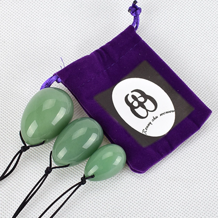 

3 pcs/set Drilled Natural Green Aventurine Yoni Eggs Crystal Jade Egg for Kegel Exercise Stone Carved Gift