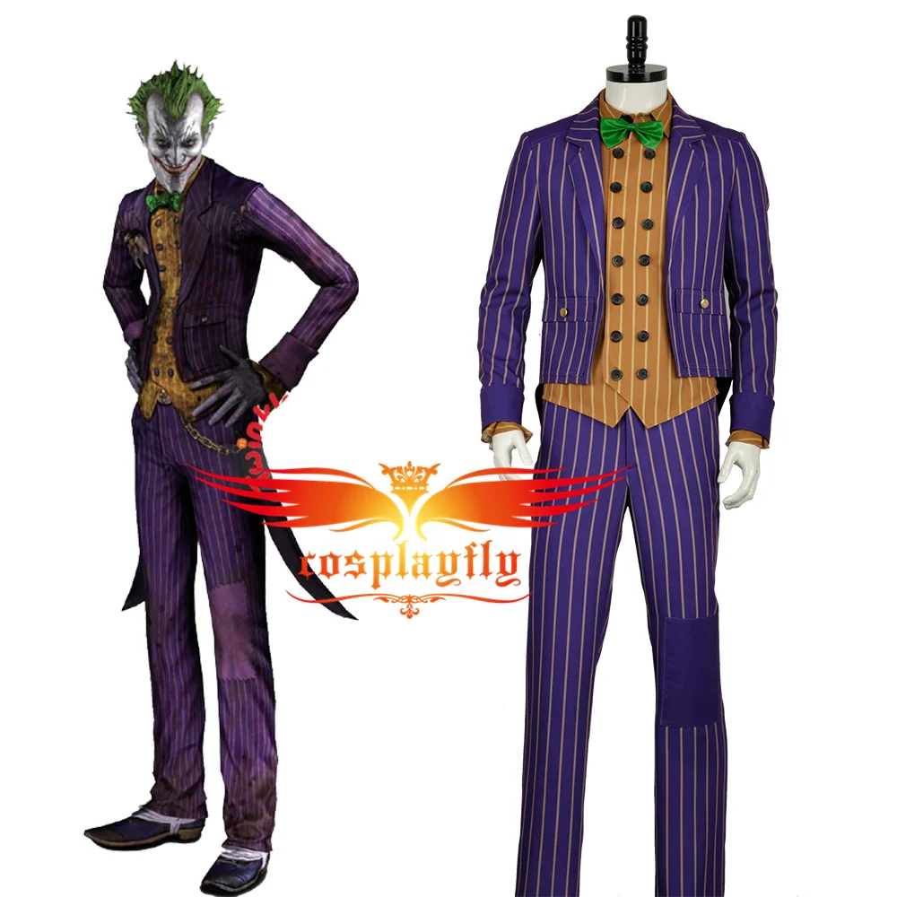 

Game Batman: Arkham Knight Joker Cosplay Costume Scary Party Custom Men Adult Full Outfit Gloves Halloween Carnival Christmas