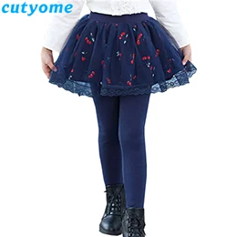 Cutyome/Леггинсы для девочек-подростков с юбкой детские осенние обтягивающие штаны однотонная хлопковая юбка-брюки леггинсы для маленьких детей 8, 10, 12, 14 - Цвет: Navy