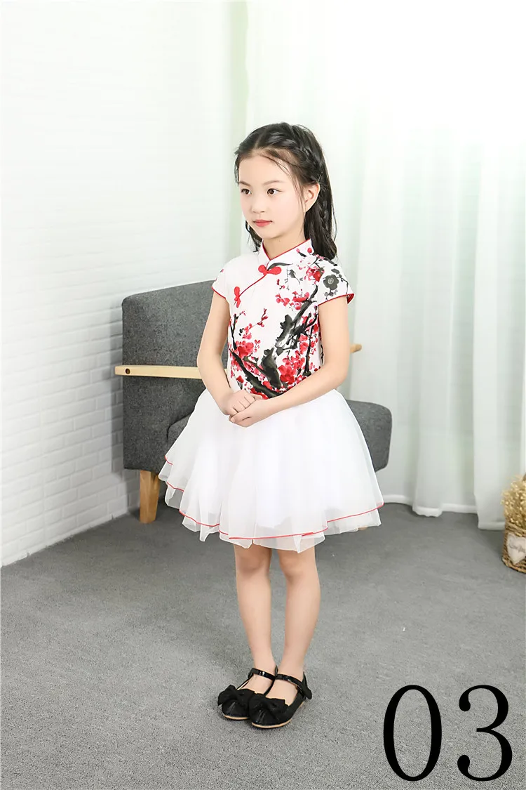 Детский костюм для вечеринок летние Винтаж цветочный узор Обувь для девочек Платья для женщин Cheongsam свадьбы детей Костюмы детей китайское традиционное платье