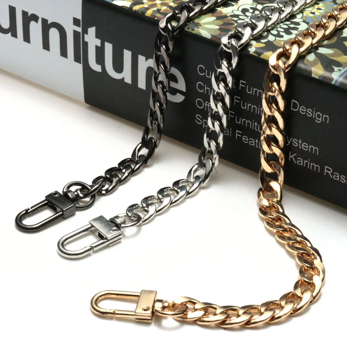 120cm Shoulder Belt Crossbody Handbag Bag Strap Stainless Steel Purse Chain Bag Strap Handle Metal Replacement Gold Silver Black