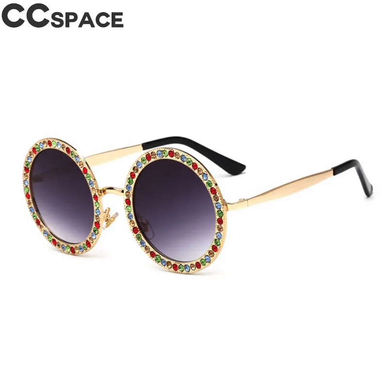 Роскошные женские солнцезащитные очки с бриллиантами, модные круглые солнцезащитные очки с кристаллами UV400, винтажные очки Oculos 47835 - Цвет линз: B002 gray colorful