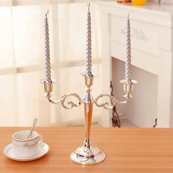 

Candlestick Metal Silver/Gold Plated Candle Holders 3/5 Arms Stand Zinc Alloy Pillar Candelabra For Wedding Decoration