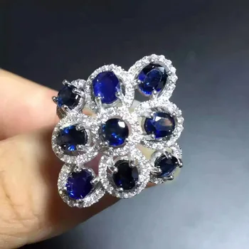 

Natural blue sapphire gem Ring Natural gemstone ring 925 sterling silver trendy Luxury round circle women girl gift Jewelry