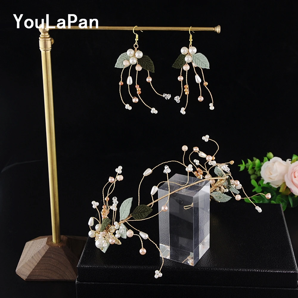 

YouLaPan HP223 Wedding Crown For the bride Hair Accessories For Women with Original Bridal Hair vine Hair crown With Earrings