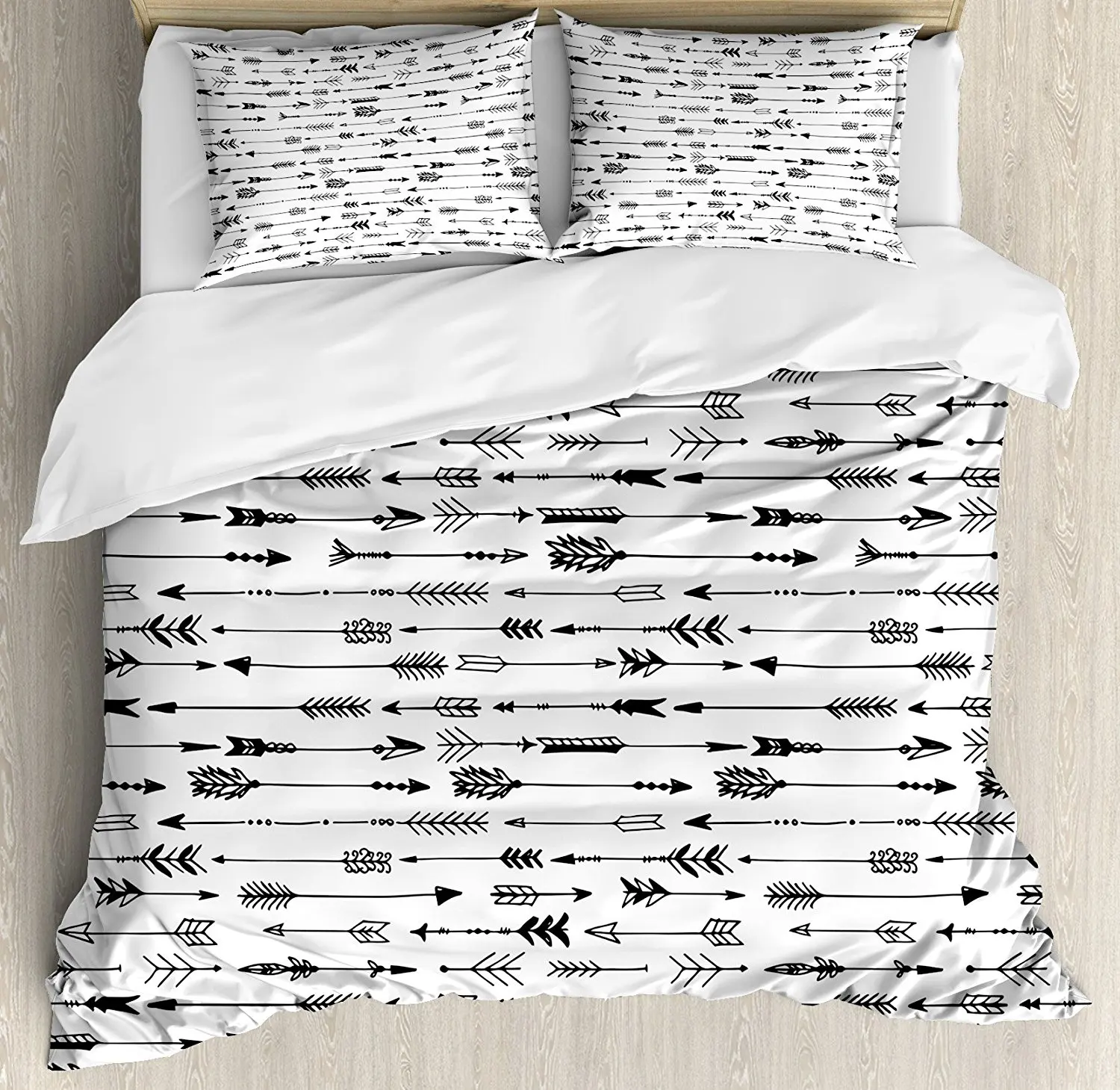 

Tribal Duvet Cover Set Ethnic Native American Tribal Chevron Rustic Pattern Arrows Sketchy Art Print 4 Piece Bedding Set