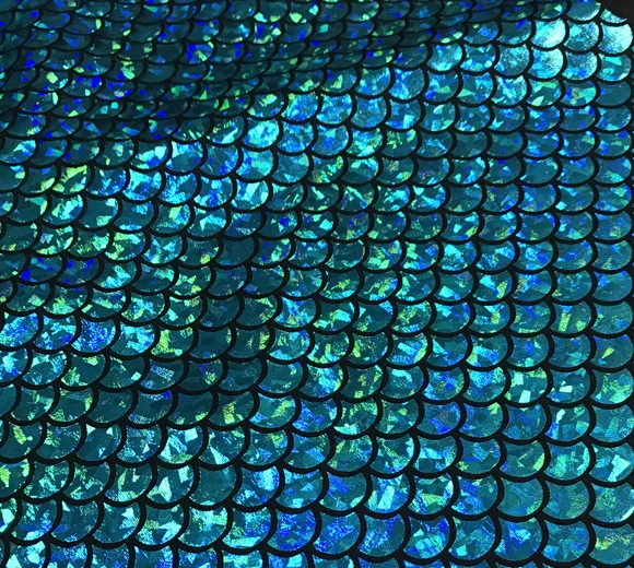 

150*50cm blue Sparkly Scale Mermaid Fabric Hologram Spandex 2 Way Stretch fabric for skirt tail swimwear stage cosplay costume