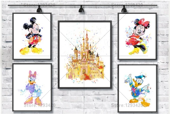 

New 100% 5d diy full diamond painting Mickey & Minnie & Donald & castle Watercolor Print mosaic resin rhinestone kids room Decor