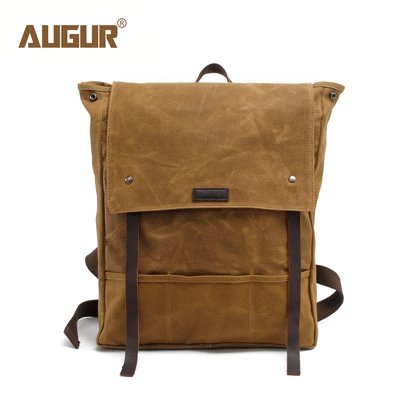 

AUGUR 2018 Fashion Backpacks Men's 15 Inch Large Capacity Backbag Waterproof Wax Canvas Backpack For Men Black Travel Bag Pack