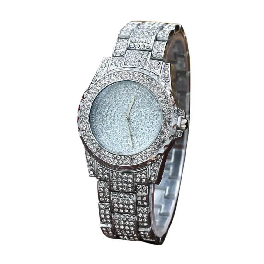 

reloj mujer Fashion Full Diamond Sand Drill Surface Women Stainless Steel Band Quartz Movement Wrist Watch jun1