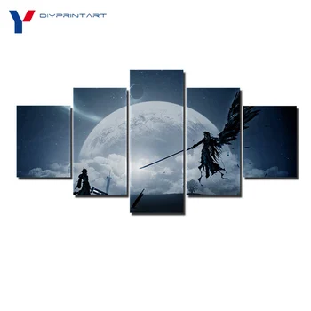 

FF7 Earth Battle 5 Panel Canvas Wall Art Game Poster Print Home Decoration Living Room A0440