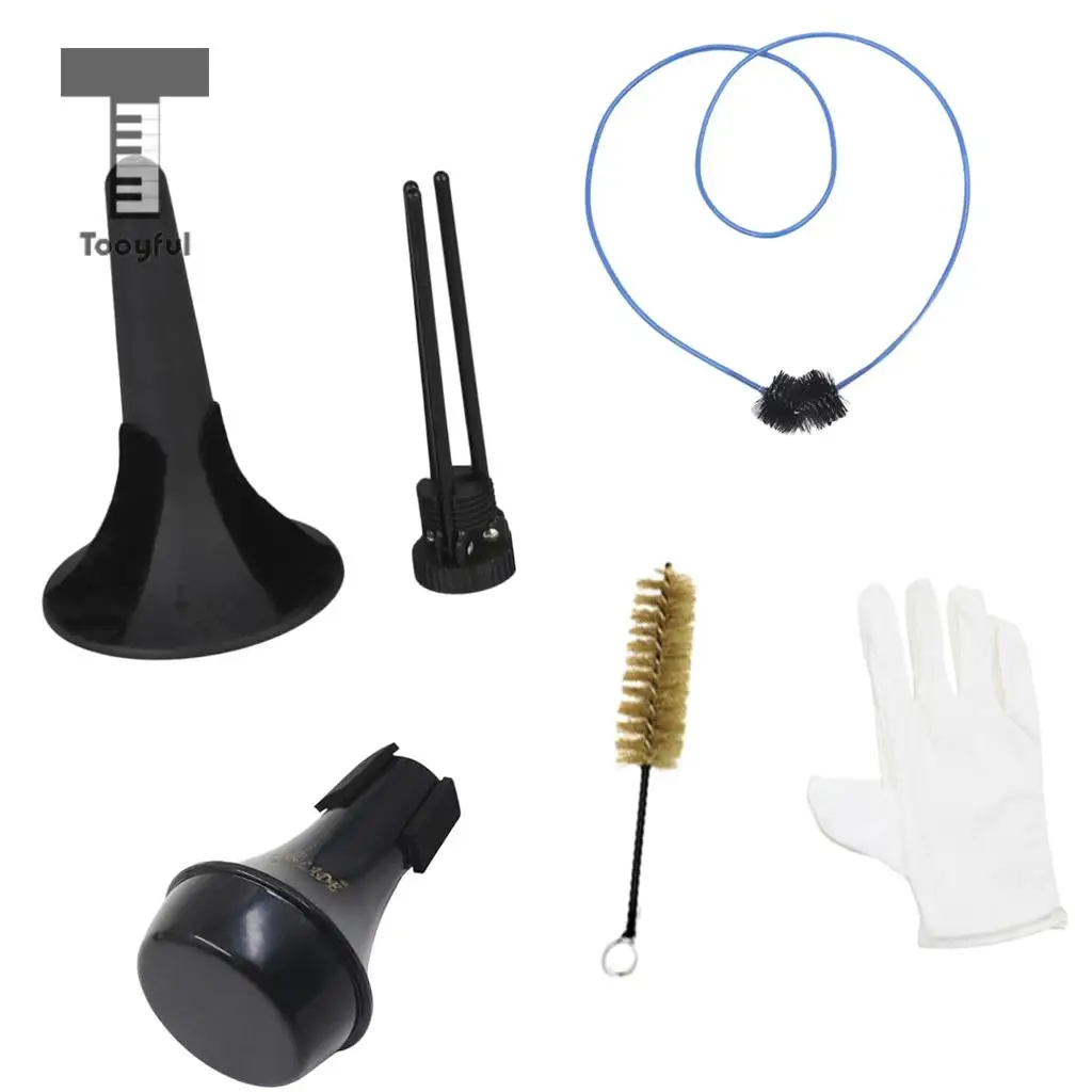 Tooyful 6 in 1 Trumpet Maintenance Tool Kit Trumpet Stand Tripod Holder+2pcs Brushes+Mute+Gloves