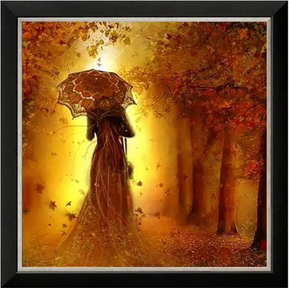 

Needlework DIY DMC 14CT Unprinted Cross stitch kits For Embroidery Autumn Beauty Umbrella Counted Cross-Stitching Embroidered