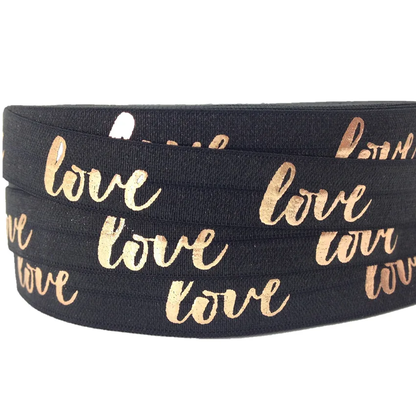 

5Y 16mm Rose Gold Love Print Fold Over Elastic Ribbon for sewing accessories DIY Hair Ties Hair Accessories