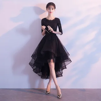 

4 Colors Girl Evening Prom Dress Gown Classic Black Lace Embroidery Floral Cheongsam Improved O-Neck Qipao Vestidos Size XS-XXL