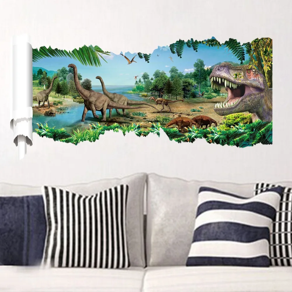 cartoon dinosaurs wall stickers fancy wallpaper jurassic jungle