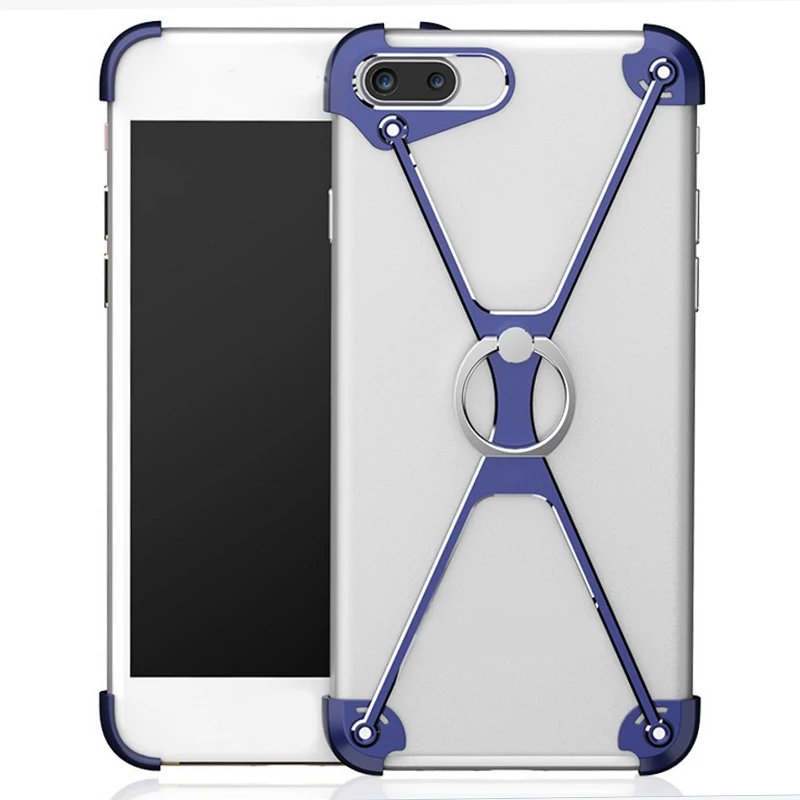 

Bumper Case for iPhone 7 8 plus, Slim Aluminum Metal X-Frame Phone Bumpers with Ring Holder & Screw