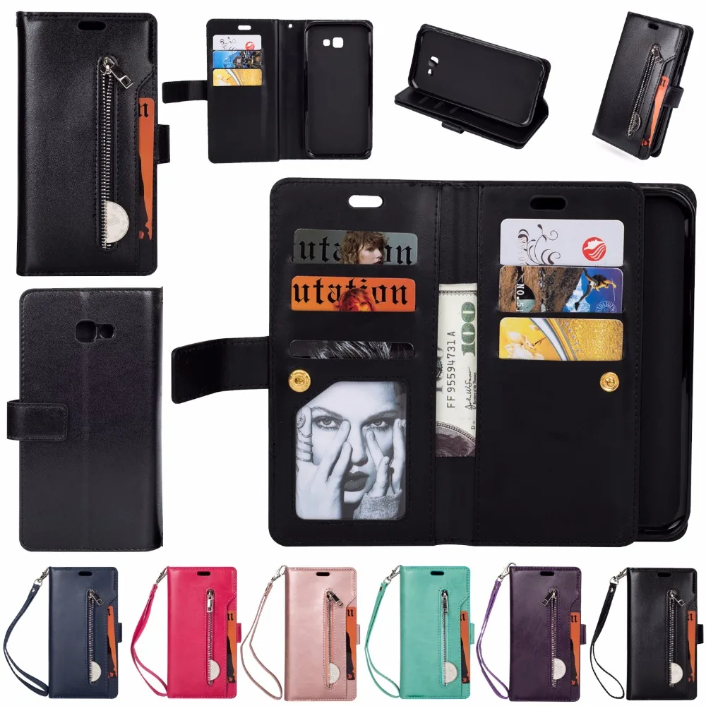

Luxury Leather Flip For Samsung Galaxy A5 2017 A520F Case Wallet 9 Card Slots Stand Cover Case Fashion Zipper Handbag Phone Bag