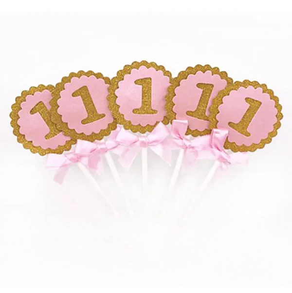 pink 20 шт./лот Happy First с изображением пирожного на день рожденья топперы 1-й ребенок мальчик девочка Синий Розовый украшения я один мой 1 год День Рождения вечерние принадлежности - Цвет: pink
