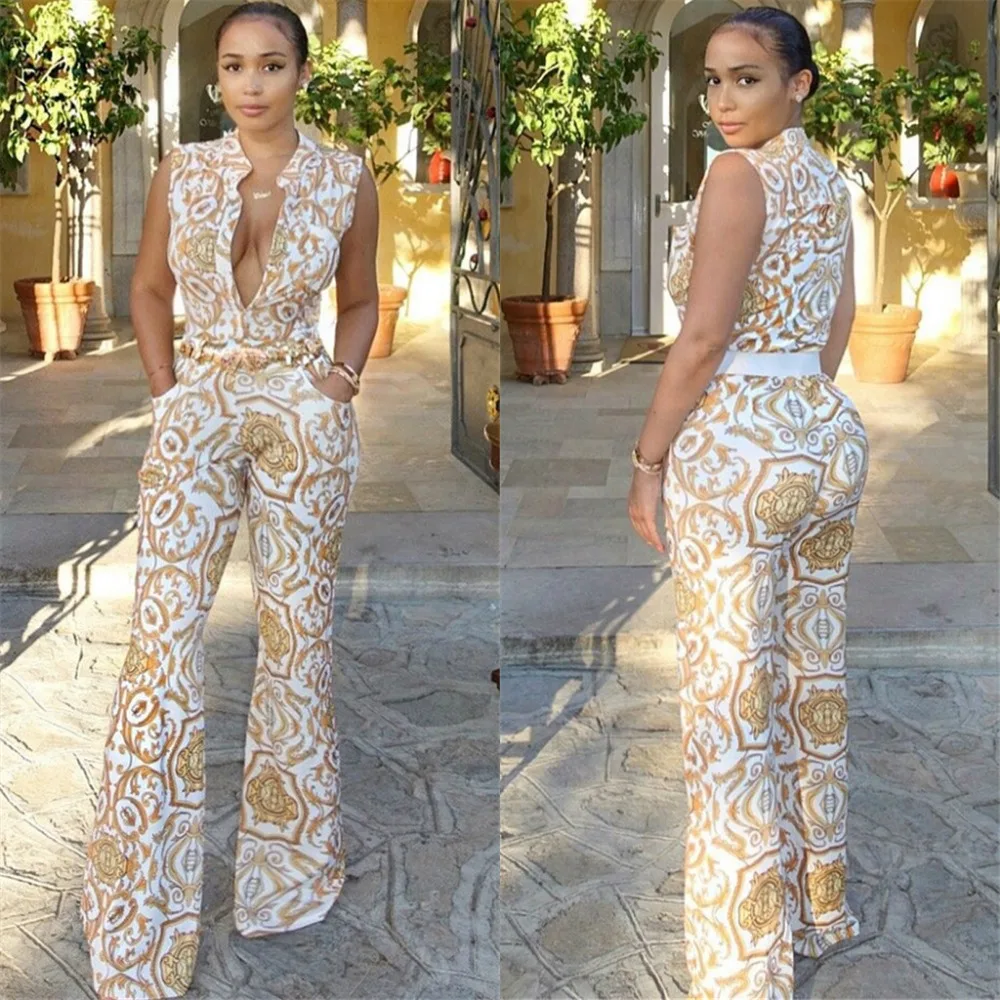 2020 Summer Women Jumpsuit Romper Yellow Floral Jumpsuits Long Pants Elegant Vintage Bodies Ladies Sexy V Neck Combinaison Femme 2020 Summer Women Jumpsuit Romper Yellow Floral Jumpsuits Long Pants Elegant Vintage Bodies Ladies Sexy V Neck Combinaison Femme