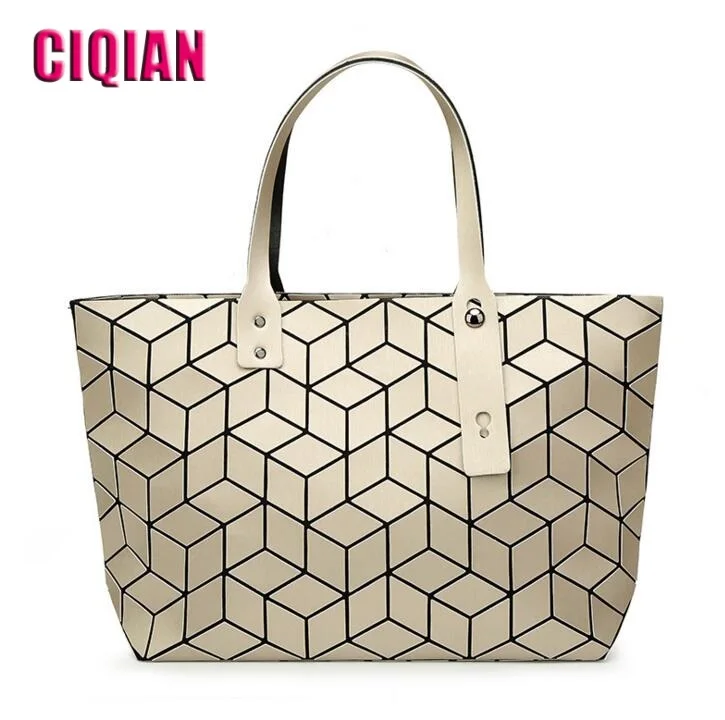 

NEW Women Geometric Plain Folding Casual Tote Quilted Shoulder Bags Matte Geometry handbag with large capacity Free Shipping