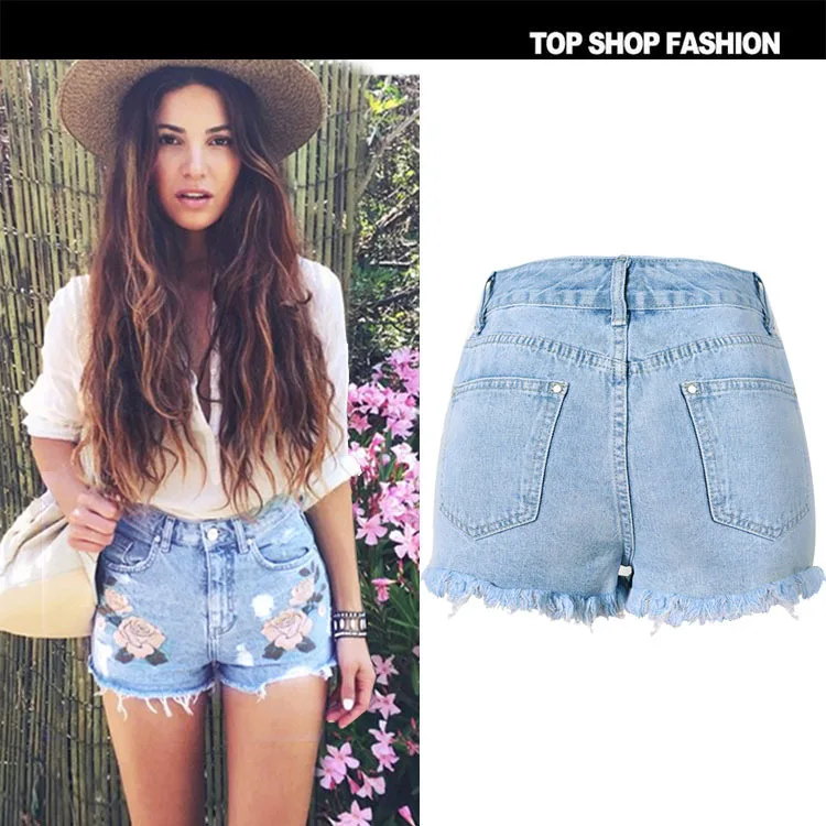 Фитнес Boho джинсовые шорты женские mujer повседневные джинсовые с вышивкой Флористический с высокой талией Feminino летние хлопковые короткие Femme элегантные