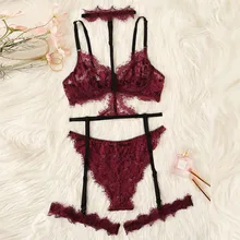 Женское изысканное кружевное белье, бюстгальтер и трусы с подвязками, нижнее белье с вырезами, сексуальное женское белье, Ensemble Dessous Lenceria Mujer