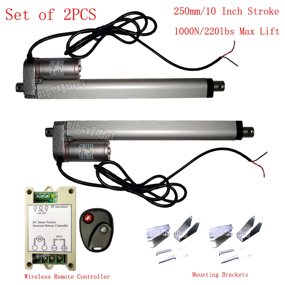 Set of 2PCS 250mm/10" Stroke DC 12V 14mm/s Linear Actuators & Wireless