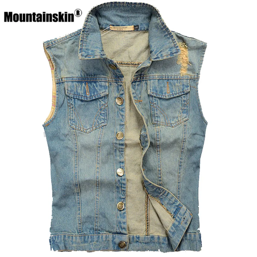 Buy Mountainskin Ripped Denim Vest Men's Sleeveless