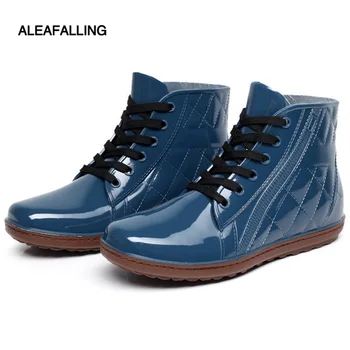 

Aleafalling Fashion 2017 Men Rain Boots Rubber Lace Up Men Ankle Boots Waterproof Casual Comfort Gentlmen Mature Boot Shoes M005