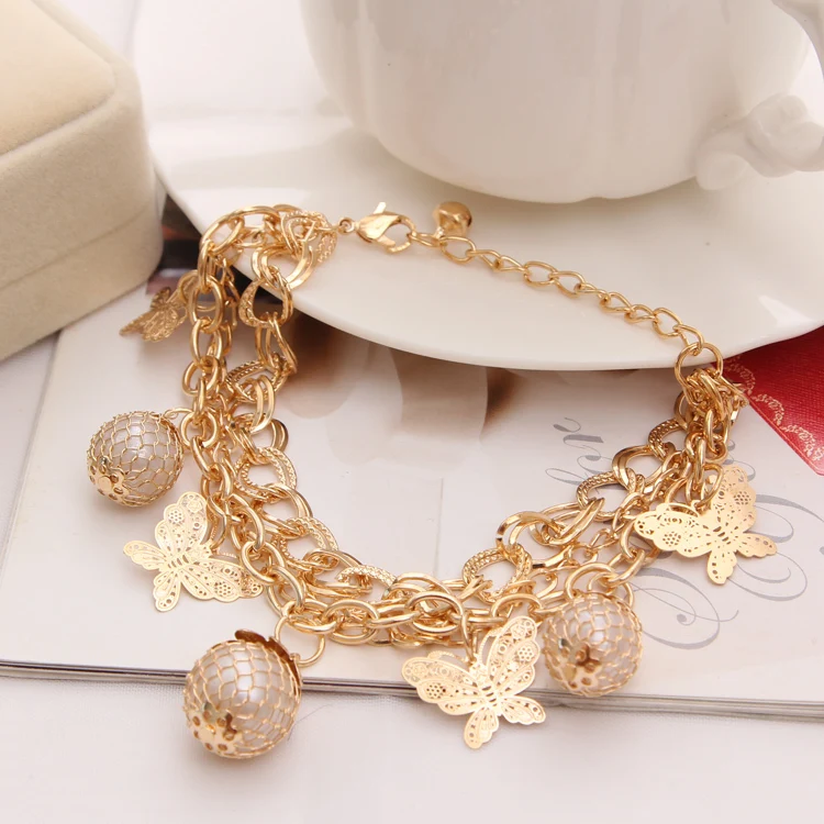 

Hesiod Exquisite Butterfly Mutil Layers Beads Net Charm Bracelet Gold Bracelets for Women Pendant Ball Bracelets Brand Jewelry