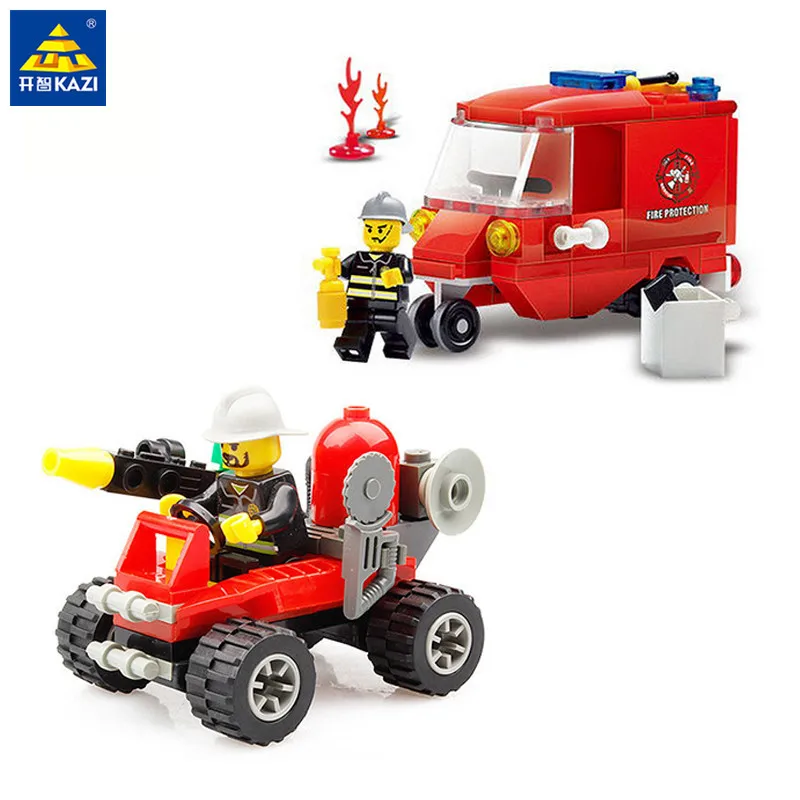 

KAZI City Fire Fighting Truck Model Firemen Action Figure Building Blocks Educational Bricks Toys Gifts For Children 8058 8059