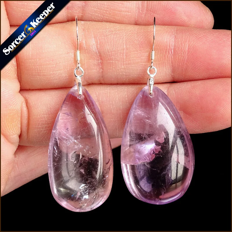 

Genuine 925 Sterling Silver Amethysts High Grade Drop Earrings Purple Fine Jewelry Gift for Woman 100% Natural Gem Stone TS942