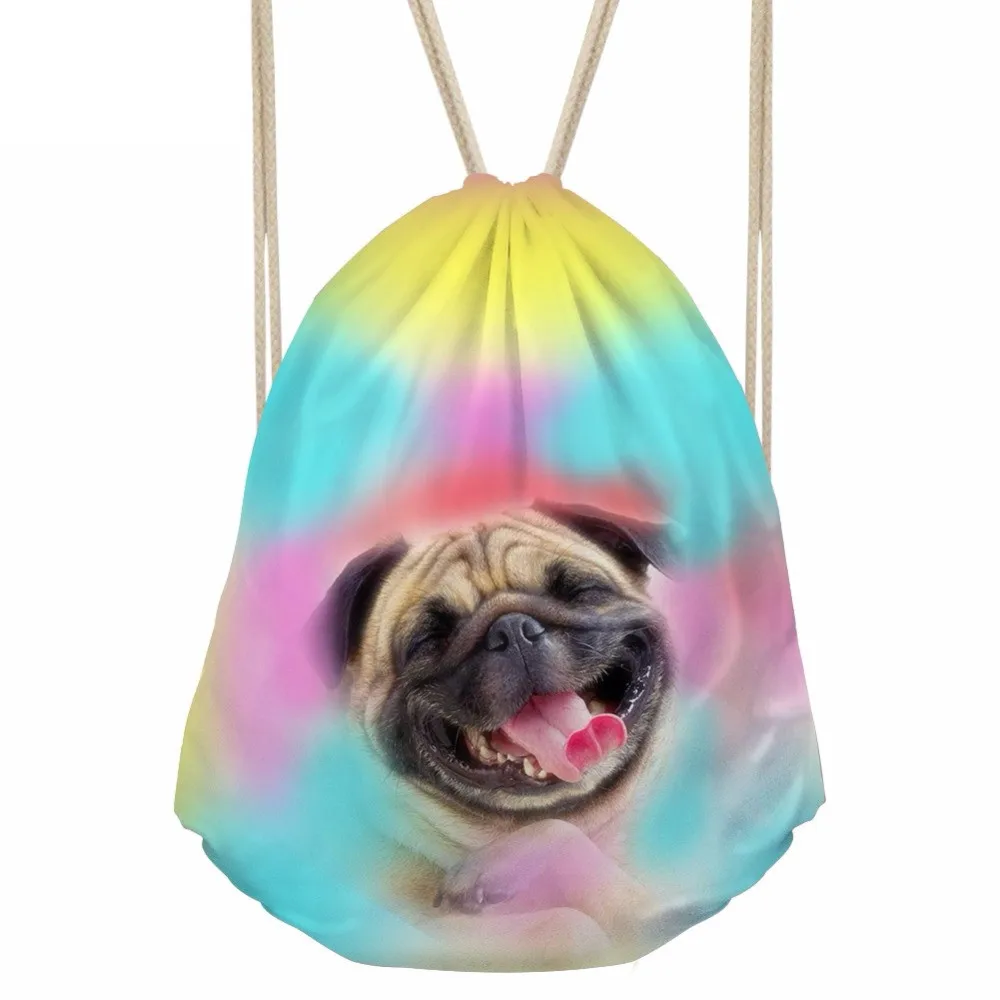 Casual Boys Girls Drawstrings Bags Kawaii 3D Rose Pug Dog Husky Print Children Schoolbags Storage Backpacks