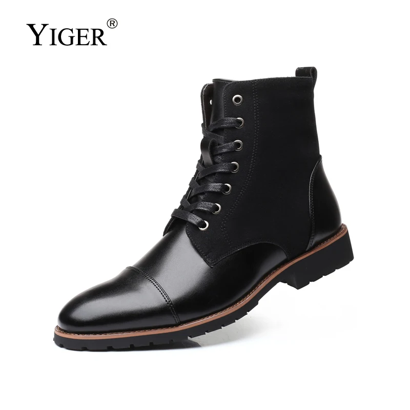 Billig YIGER Neue Männer martins stiefel casual männlichen Motorrad stiefel große größe plus pelz männer lace up winter stiefel mode armee stiefel 0328