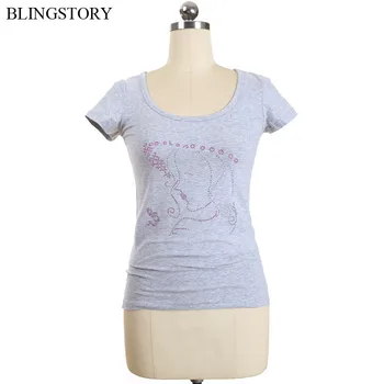 

BLINGSTORY Embroidery Beaded Plus Size Women Short Sleeve Basic Tops Ladies Summer White Cotton T Shirt