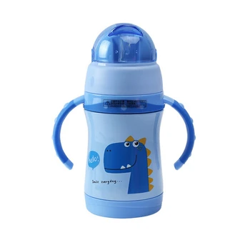 

Baby Children Cartoon School Drinking Water Bottle Stainless Steel Straw Sippy Cup With Handles High Quality