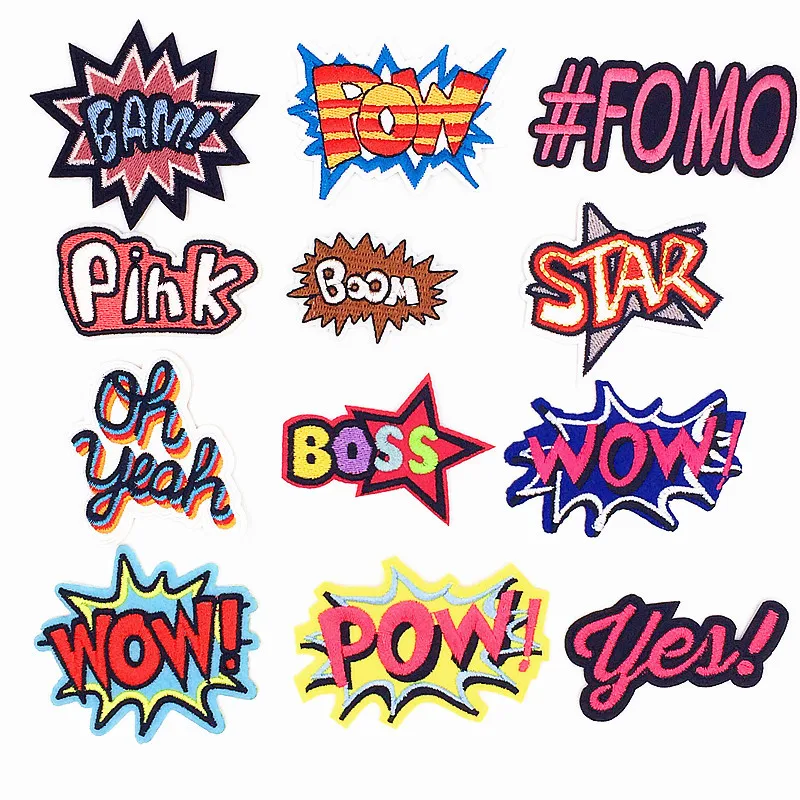 

2PC Embroidered letter patches Iron On Patch POW patch for clothes cheaper patch appliqued wow Badge sew on Clothing accessories