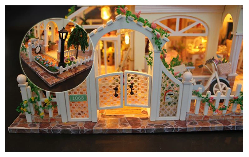 Деревянный DIY Кукольный дом, модель, игрушки для вечного времени, светильник, кукольный домик, мини-здание, минатура С Пылезащитным покрытием, кукольный дом 13845