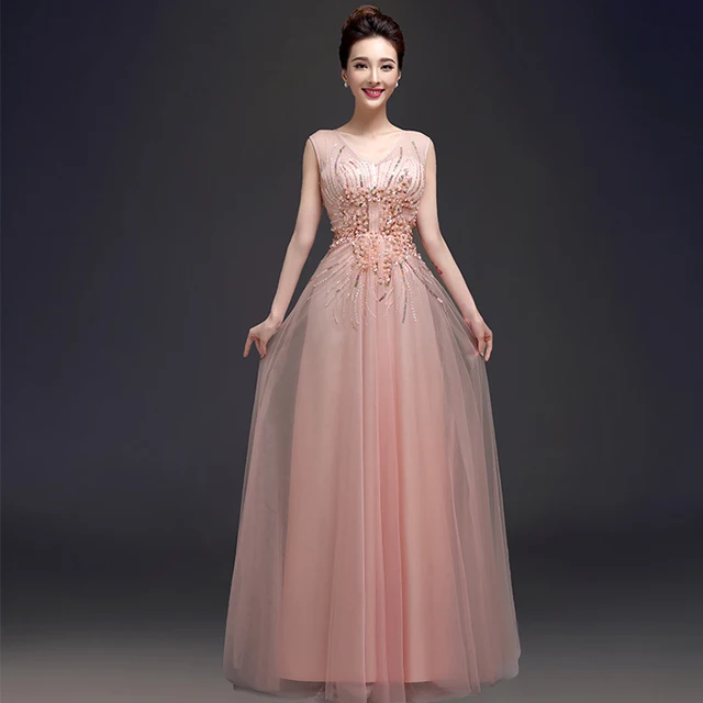 2017 Bride Bridal Formal Dress Pink Bead Pearls Sequined Tulle