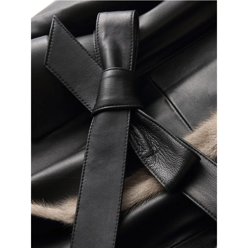 Fourrure Black Long Peau De Zt533 Vison Bas Vêtements Vers Mouton Manteau Slim Cuir Femmes Veste Collor En Le D'hiver Coréenne Véritable q1BRwxO