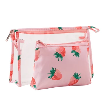 

12SETS / LOT Women Cosmetic Bags Printing Fruit Make Up Bags Portable PVC Pouchs Travel Bag Girl Cosmetic Bag