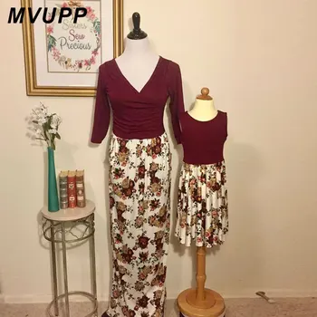 

MVUPP Mother Daughter dresses Family mathing outfits Half sleeve Floral Printing Little Big Sister Fall Winter Women Clothing
