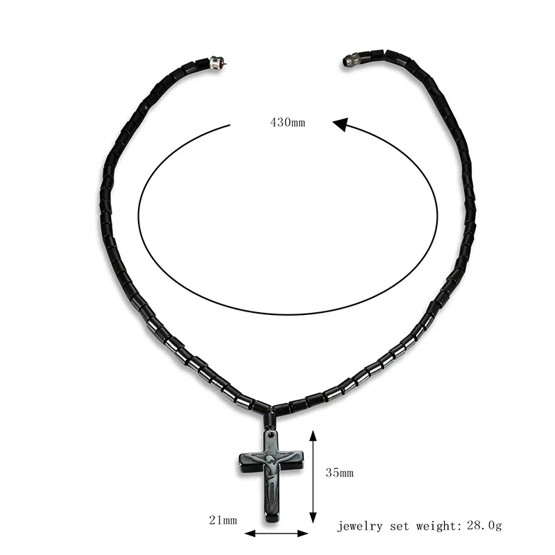 Новинка, мужское, женское, черное ожерелье из гематита, магнитные бусы, подвеска в виде Креста Иисуса, магнитная терапия, уход, Подарочные ожерелья украшения