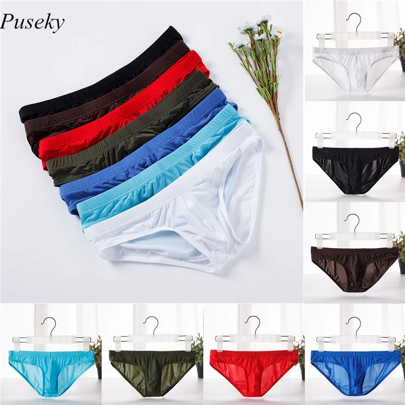 Sexy Men's Brief Breathable Ultra Thin Smooth Ice Silk Brief Summer ...