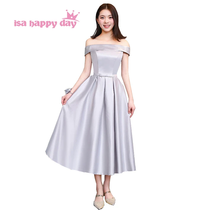 

2020 off the shoulder sleeveless teen dresses formal special occasion party short gowns prom dress girl grey color H4230